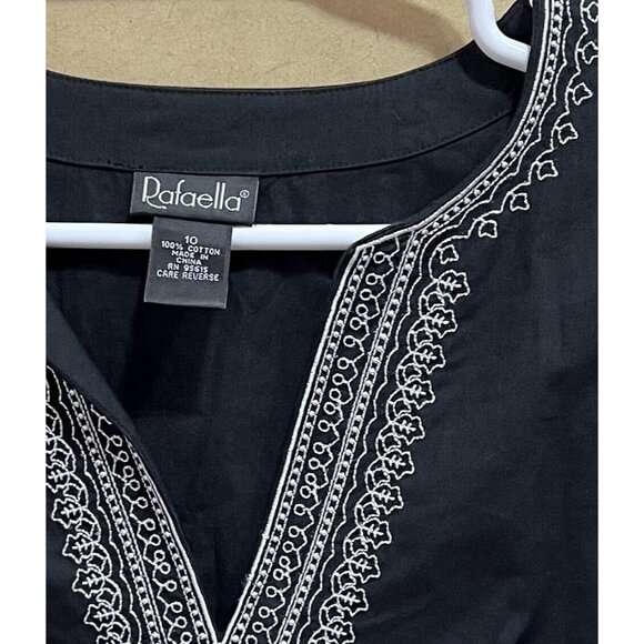 rafaella Top women Size 10 black cotton embroidered 3/4 Sleeves Medium - Picture 3 of 10